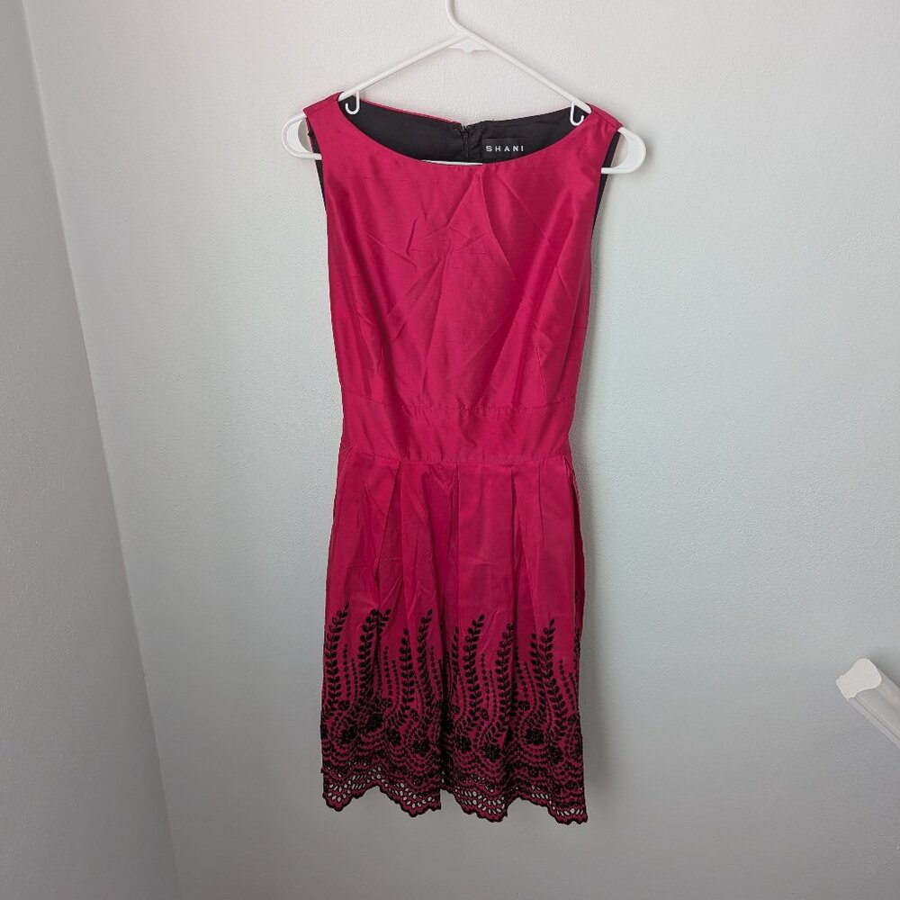 Shani 100% Silk Pink & Black Sleeveless Eyelet Dress, 12